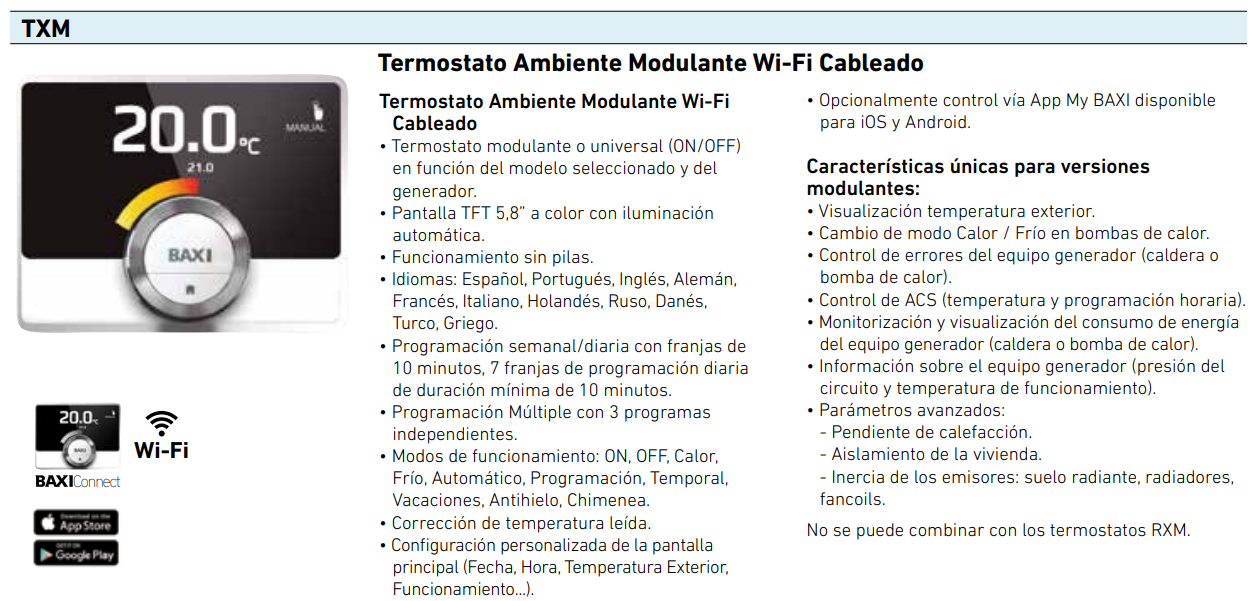 Control inteligente y conectividad avanzada La regulación electrónica integrada permite gestionar hasta tres circuitos de calefacción de forma independiente, optimizando el confort en diferentes zonas del edificio. Además, la compatibilidad con termostatos BAXI Connect permite controlar la instalación de forma remota desde el móvil, ofreciendo una experiencia de usuario moderna, cómoda y totalmente conectada.